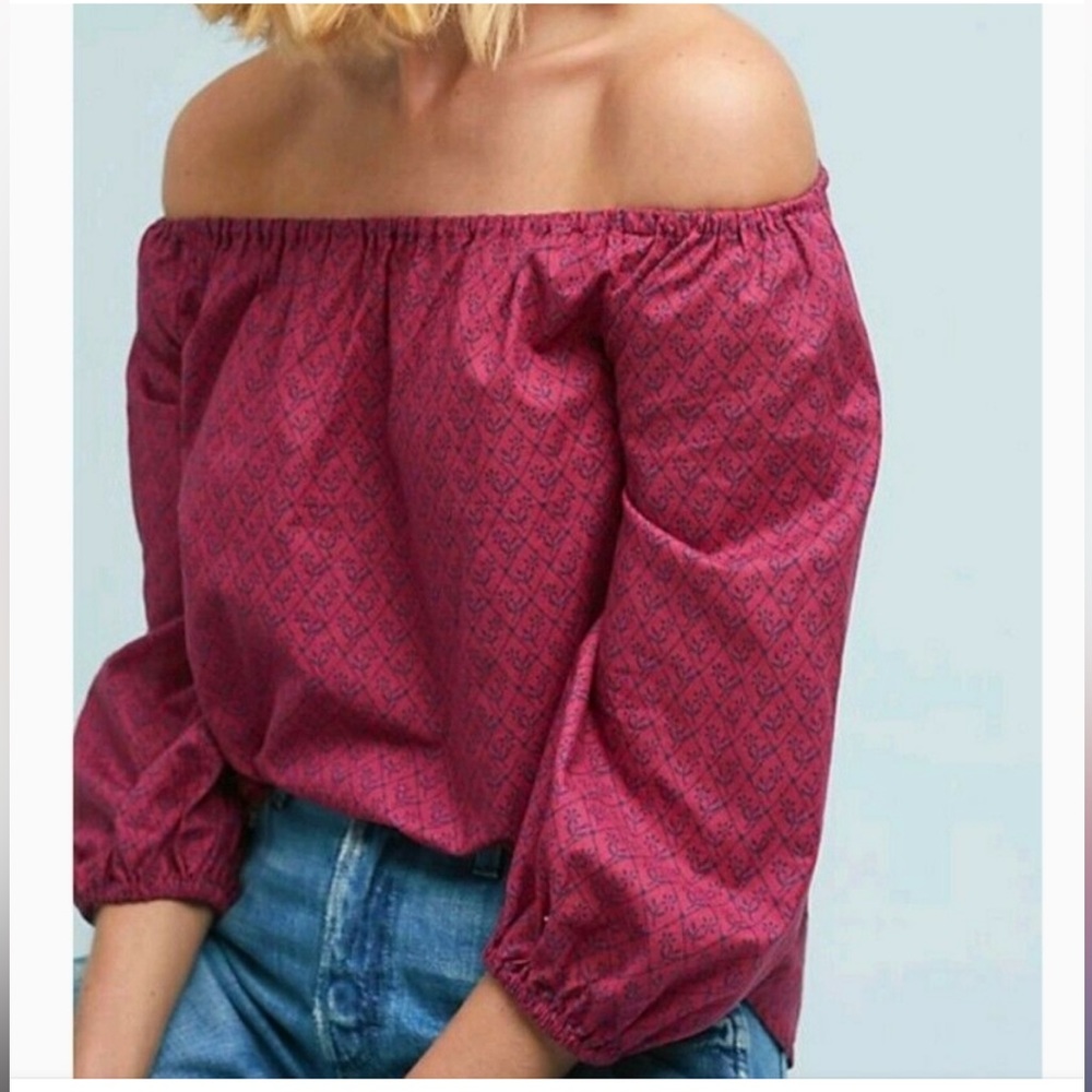 Anthropologie Maeve Off the Shoulder Top in Raspberry Pink Like New
